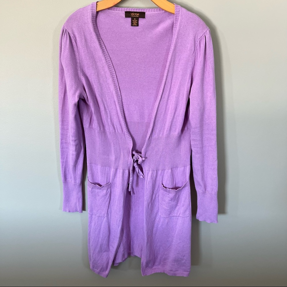 Victor Alfaro Long Open Cardigan Lilac Medium